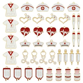 MEDIHOOL 40Pcs Enamel Medical Charms Set, 10 Style Red Doctors Nurses Themed Alloy Pendants Professional Gift Accessories DIY Necklace Bracelet Craft Art Accessories