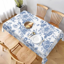 AEIOAE Spring Tablecloth 60x84 Inch Rectangular, Blue Watercolor Flower Table Cloth, Chinoiserie Floral Tablecloths Polyester Fabric Farmhouse Decorative for Spring Home Kitchen Dining Party