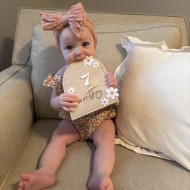 Daisy 3D Baby Monthly Milestone, Wooden Baby Milestone Signs, Monthly Milestone Wood Discs, Baby Milestone Discs (Daisy)