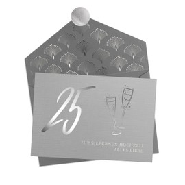 Joli Coon 25 To the Silver Wedding Anniversary with Envelope and Seal Sticker - Silver Wedding Card