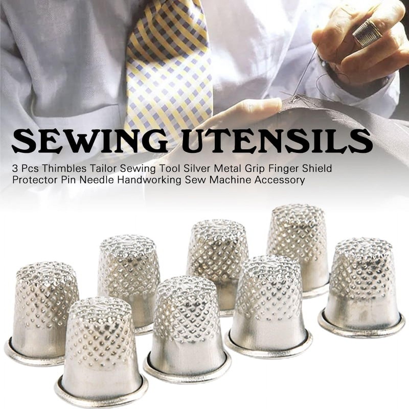 3Pcs Gray Thimbles Tailor Sewing Tool Silver Metal Grip Finger