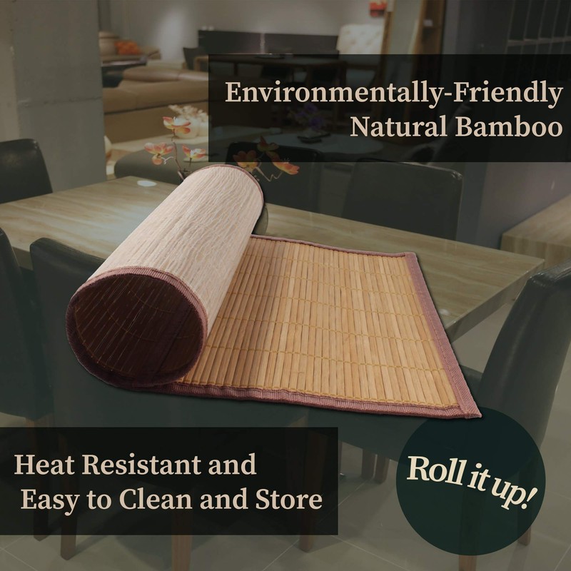 BambooMN Bamboo Slats Placemat with Fabric Border - Solid Colour