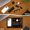 Valet Tray, Multi-Space Acacia Wood Leather Surface Desk Organizer Tray