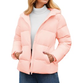 YUCOLEN Womens Down Puffer Jacket Winter Warm Hooded Coats for Women Quilted Lightweight Zip Up Snow Coats PinkSakura L