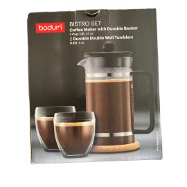 Bodum Bistro Set French Press coffee maker 34 oz and 2 Double Wall Tumblers 8 oz