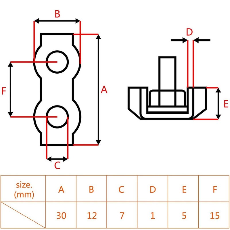10 x 2mm 304 Stainless Steel Duplex Wire Rope Clip
