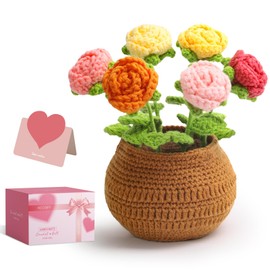 Hccgfy Completed Hand-Crocheted Rose Potted Plant with Presentation Box, Unique Hand-Crafted Gift for Home and Office Desk Decor, Perfect for Teachers, Moms, Friends, and You (Multi Color)