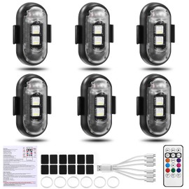 6PCS Wireless LED Lights for Car with Remote Control, Halloween Wireless LED Strobe Lights 8 Colors USB Charing IP65 Waterproof Anti-Collision Warning Light for Car Interior Truck Drone Aircraft Bike