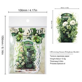 40Pcs Telephone Booth Flowers Scrapbook Supplies Scrapbook Stickers Aesthetic,Telephone Kiosk Flower Journaling Supplies Sticker Pack Yellow Red Green Purple Telephone Box Floral Vintage Stickers