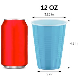 DecorRack 60 Party Cups 12 oz Disposable Plastic Cups for Birthday Party Bachelorette Camping Indoor Outdoor Events Beverage Drinking Cups (Light Blue, 60)