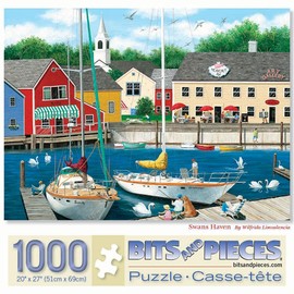 Bits and Pieces - 1000 Piece Jigsaw Puzzle for Adults 20" x 27" - Swans Haven - 1000 pc Boat Sea Town Cape Summer Jigsaw by Artist Wilfrido Limvalencia