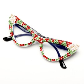 ICARA Sparkling Crystal Rhinestone Cat Eye Reading Glasses for Women Anti Blue Light Trendy Diamond Reader (red/green, 2.5, x)
