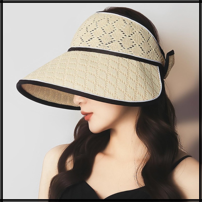 [ホワイトファング] 帽子 サンバイザー 折りたたみ つば広 リボン 通気性 軽量 旅行 日除け