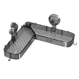 DODAMOUR Suction Corner Shower Caddy, No Drill Wall Mounted Bathroom Organizer with Drain Holes, Removable Plastic Shelf for Bathroom, Kitchen, Livingroom and Bedroom (Black)