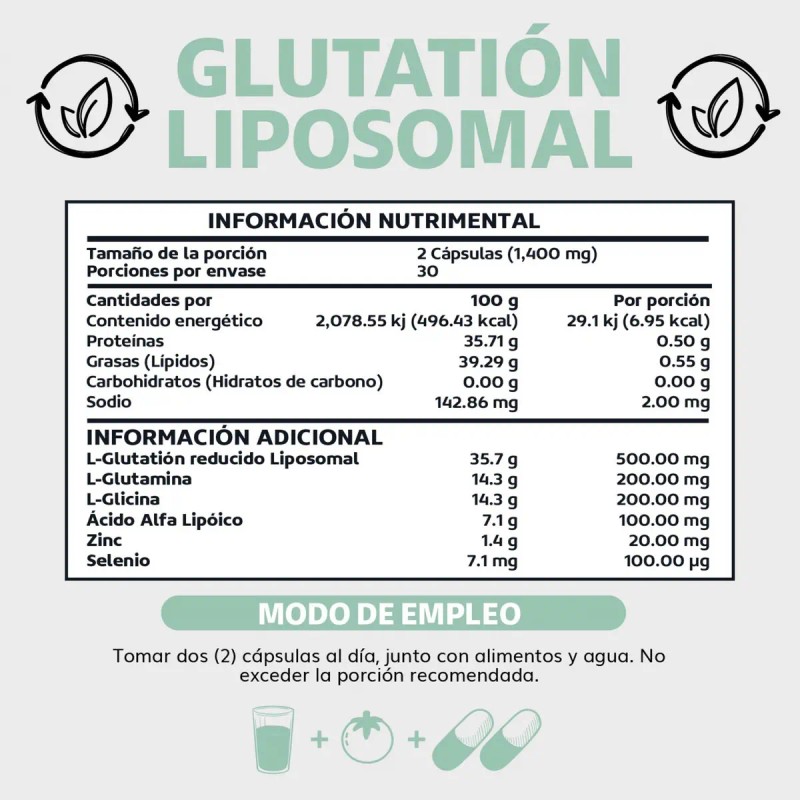 Beyond Vitamins Glutation Liposomal Reducido Glutathione Potenciado Glutamina Glicina Ácido