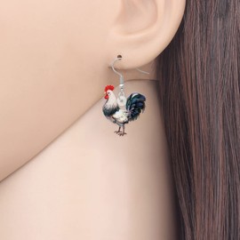 YAYAKO Acrylic Floral Rooster Earrings Dangle Jewellery Farm Animals Anime Chicken Earrings for Women Girls Chicken Gifts (White)
