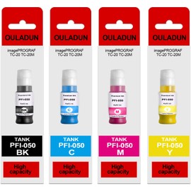 PFI-050 PFI050 Pigment Ink Tank Set 4 Pack Ink Cartridge Replacement for Canon PFI050 PFI 050 PFI-050 Ink Bottle for ImagePROGRAF TC-20 TC-20M (Black Cyan Magenta Yellow)