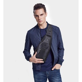 FANDARE Sling Bag Leather Chest Bag Shoulder Bag Water Resistant Carry Bag Men's Shoulder Bag for Hiking, Cycling, Travel, Leisure or Multipurpose Day Packs, black, Retro, retro