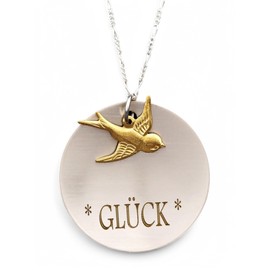 Silber Kette mit Glücksbringer Schwalbe - Glück Gravur - 60cm Halskette 925 Sterling
