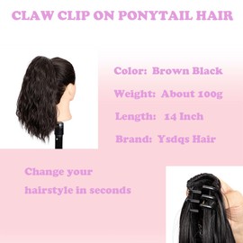 Highlight Ponytail Extension Claw Bun Hair Piece Elastic Drawstring Synthetic Ponytail Extension Hair Bun Extension for Women (Brown Black, 35cm Curly)