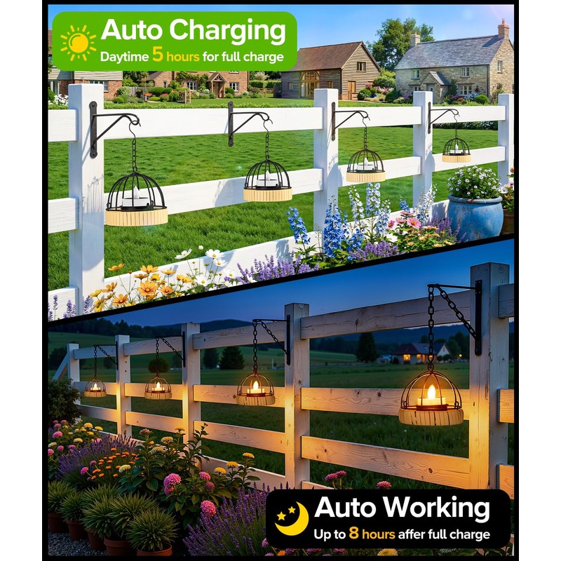 KOOPER Hanging Solar Lanterns Outdoor Waterproof, 4 Pack Flickering Solar