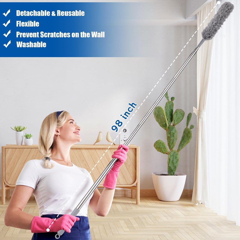 9PCS Dusters for Cleaning,Extendable Microfiber Duster with Extension Pole Up