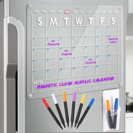 Acrylic Magnetic Dry Erase Board Calendar for Fridge, 16.5"x12" Inch Clear Dry Erase Calendar for Refrigerator, Magnetic Planning Calendar Includes 6 Colors Dry Erase Markers and Magnetic Pen Holder - Color: Memo Board