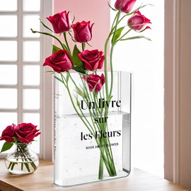 HINPOKAY Book Vase, Book Vase, Transparent Book Vase, Clear Book Vase, Flower Vase Book, Vase Book Shape, Vase Aesthetic, Book Vase for Flowers, Bedroom, Table Decoration, Living Room, Office