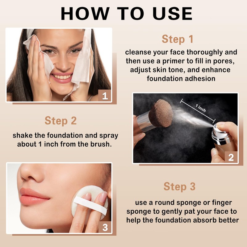 QIUFSSE Airbrush Foundation with Primer,Silk Flawless Airbrush Makeup,Buildable Coverage with