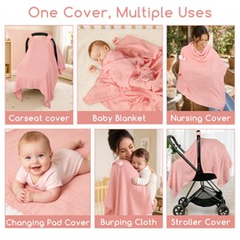 Muslin Car Seat Cover Baby, Ultra Breathable Baby Carseat Cover for Girls Boys, Lightweight Infant Car Seat Cover, Universal Stroller Cover for Sunshade, Babies Essentials for Outdoor in Summer, Pink