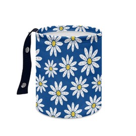 Wismoutput Car Trash Can, Daisy Print Portable Garbage Box, Collapsible Waterproof Bags, Waste Basket Bin, Rubbish Bin (1 Pack, Blue)