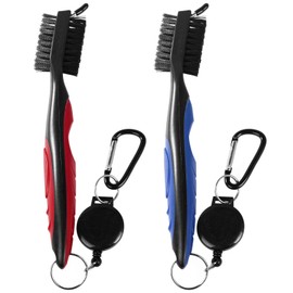 OBTANIM 2 Pack Golf Club Brush Groove Cleaner Tools with Retractable Zip-line Aluminum Carabiner for Golf Club Bag Accessories (Red and Blue)