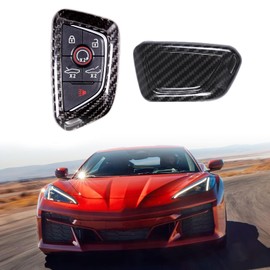 Suetlcoity Key Fob Shell Cover Compatible with Corvette C8 2020-2024 ABS Car Remote Control Key Case Cover for Car Key Protection (Carbon Fiber Stripe)