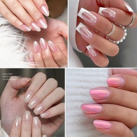 2x Chrome Nail Powder Pearl - Weiße Nagelpuder, Transparent Aurora Ice Shimmer Chrome Pigment Pulver für Nägel, Glazed Donut Glitzerpuder Nails Spiegeleffekt-Glitter Nagelkunst-Pulver für DIY-Salon