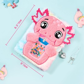 WERNNSAI Kids Plush Axolotl Diary for Girls - Kids Secret Diary with Lock and Key Girls Cute Journal School A5 Lined Notebooks for Writing Drawing Christmas Birthday Gift for Girl