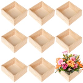 8 Pack Unfinished Wooden Box, 6 x 6 Inch Square Rustic Small Wooden Box Craft Organizer Container Box for Storage, Home Decor, Art Collectibles, Desktop Decor, Succulent Plant Pot, Drawer, DIY Craft