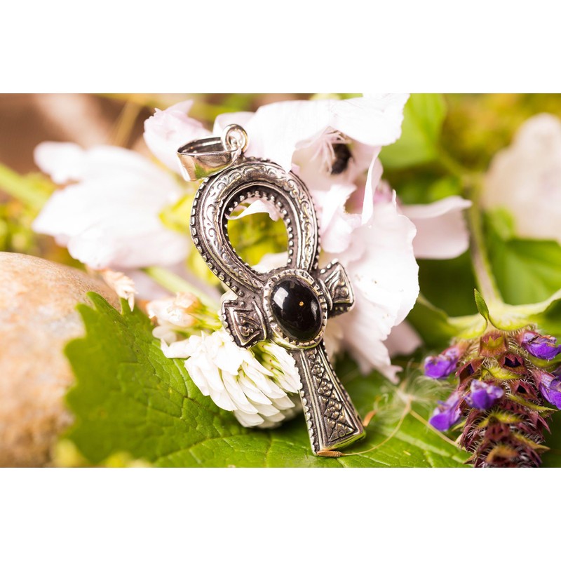 Windalf Schmuck Anhänger ANKH 4.7 cm Schwarzer Onyx Symbolschmuck 925