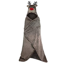 Lions New Kids Hooded Throw Sofa Bed Fleece Blanket Wrap Soft Cozy Wearable Throw (Raindeer, 110 x 140)