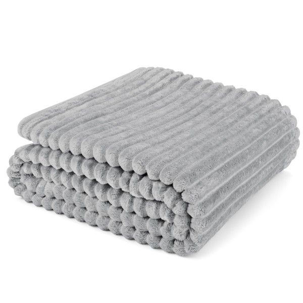 PAVILIA Super Soft Fleece Throw Blanket Twin Light Grey, Fuzzy