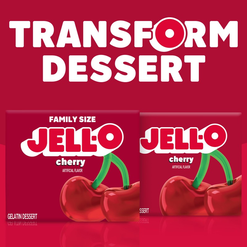 Jell-O Cherry Gelatin Dessert Mix, Family Size, 6 oz Box