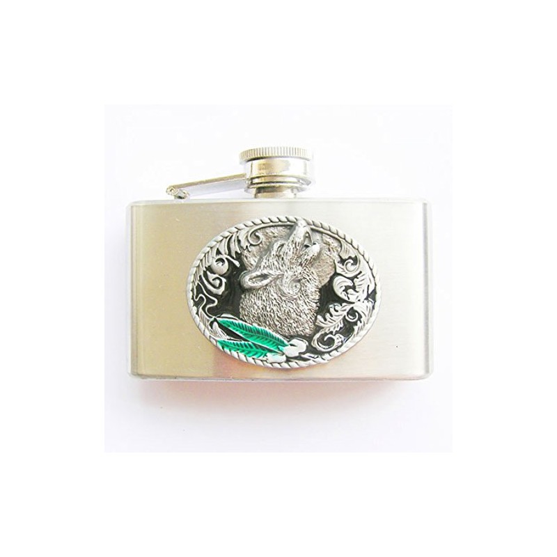 Buckle Flask, Wolf Emblem, Pocket Flask, Belt Buckle