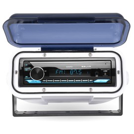 Belva BMRC6W White Fully Enclosed Marine Radio Cover/Radio Splash Guard for Deck or Overhead Installs, Water-Resistant with Flip-up Style