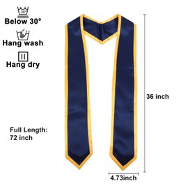 Erligo Graduation Honor Stole Classic End with Trim for Unisex Adult 72 Inches Long (Navy + Gold Trim, 72 Inch)