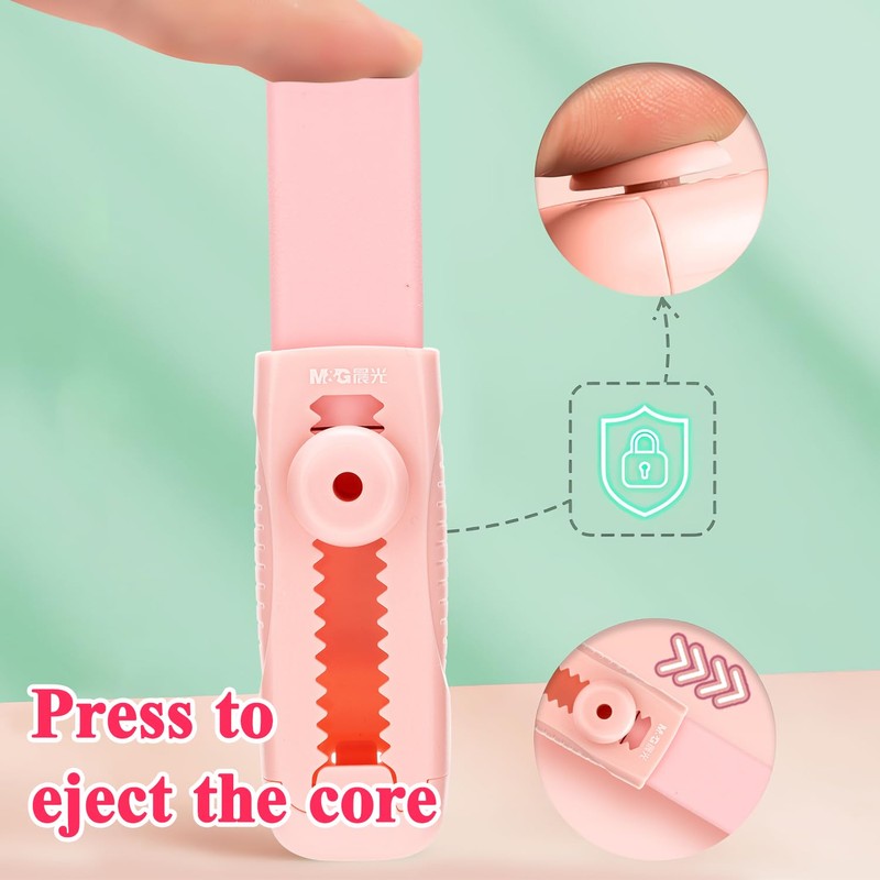 M&G 4+1 Pack Rubber Pink Erasers Sliding Retractable Eraser, Soft