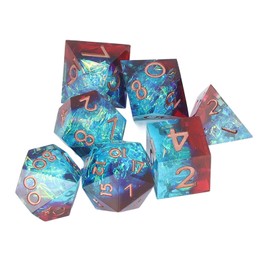 7 Pieces Polyhedral Resin Dice Set, Dnd Dice with Beautiful Inclusions for TTRPG Dungeons and Dragons, RPG Role Playing Game Polyhedral Dice, Important Role Dice Gift for Family Friends (Blue + Red)