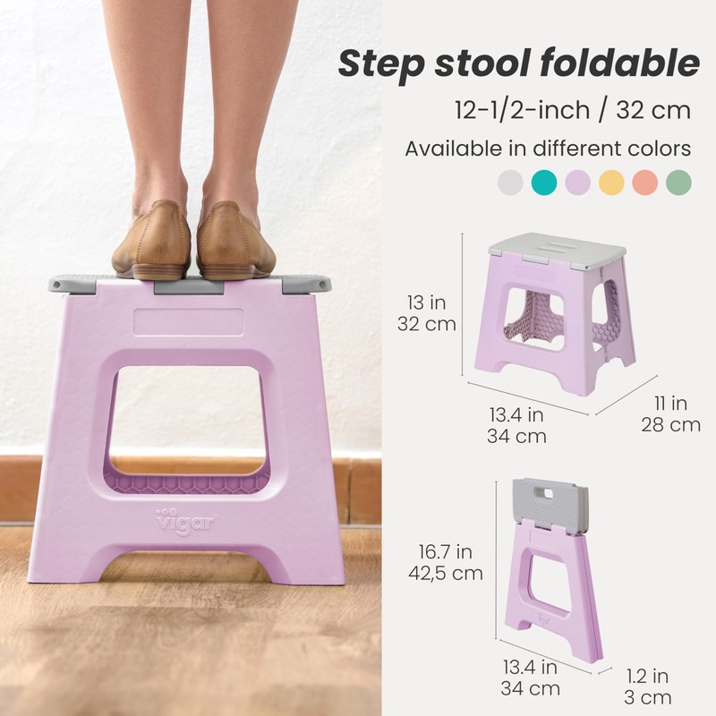 Vigar Compact Step Stool Foldable, 12-1/2-inch Step Stools for Adults