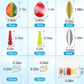 OROOTL Walleye Rig Making Kit Fishing Lure Making Supplies DIY Walleye Spinner Rig Crawler Harness Spinner Blades Stacked Fishing Beads Hooks for Trout Bass Salmon Walleye Fishing Kit, 100pcs