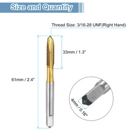 uxcell Spiral Point Plug Threading Tap 3/16-28 UNF Thread, Ground Threads H2, High Speed Steel 6542, Titanium Coated, Screw Taps Tapping Bit for Thread Repair