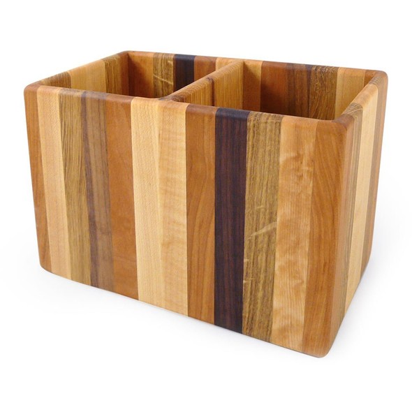American Made Mixed Wood Utensil Holder Crock, Double Size