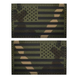 EmWoot 2PCS America American Flag Patches IR Infrared Reflective Patch Laser Cut Patch Regular and Reverse Hook and Loop(3x2 Inch Green CP)
